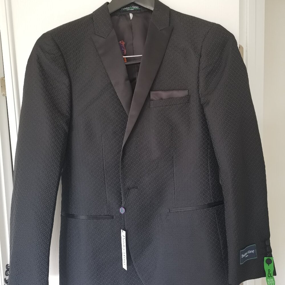 Paisley & Gray Grosvenor Peak Tuxedo Jacket Black  40R Slim Fit